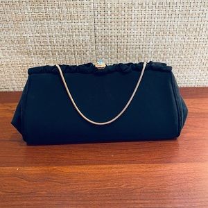 🌟HP🌟VTG 1950s Black Crepe Aurora Borealis Rhinestone Clasp Evening Bag